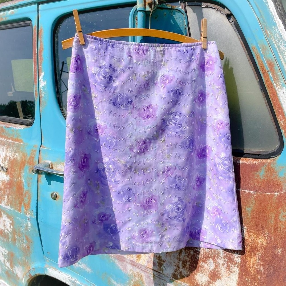 90s Exact Change fairycore lavender floral embroidered skirt women's m